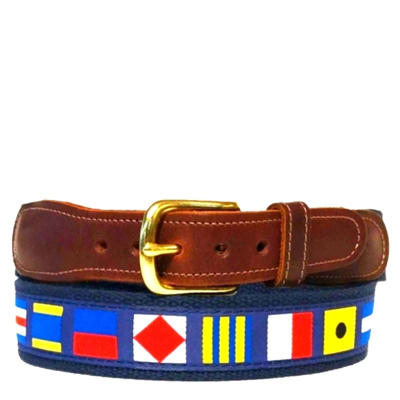 VINTAGE NEW PRESTON SIZE 42 CODE NAUTICAL FLAGS SAILING BELT BRASS LEATHER USA - Picture 1 of 16